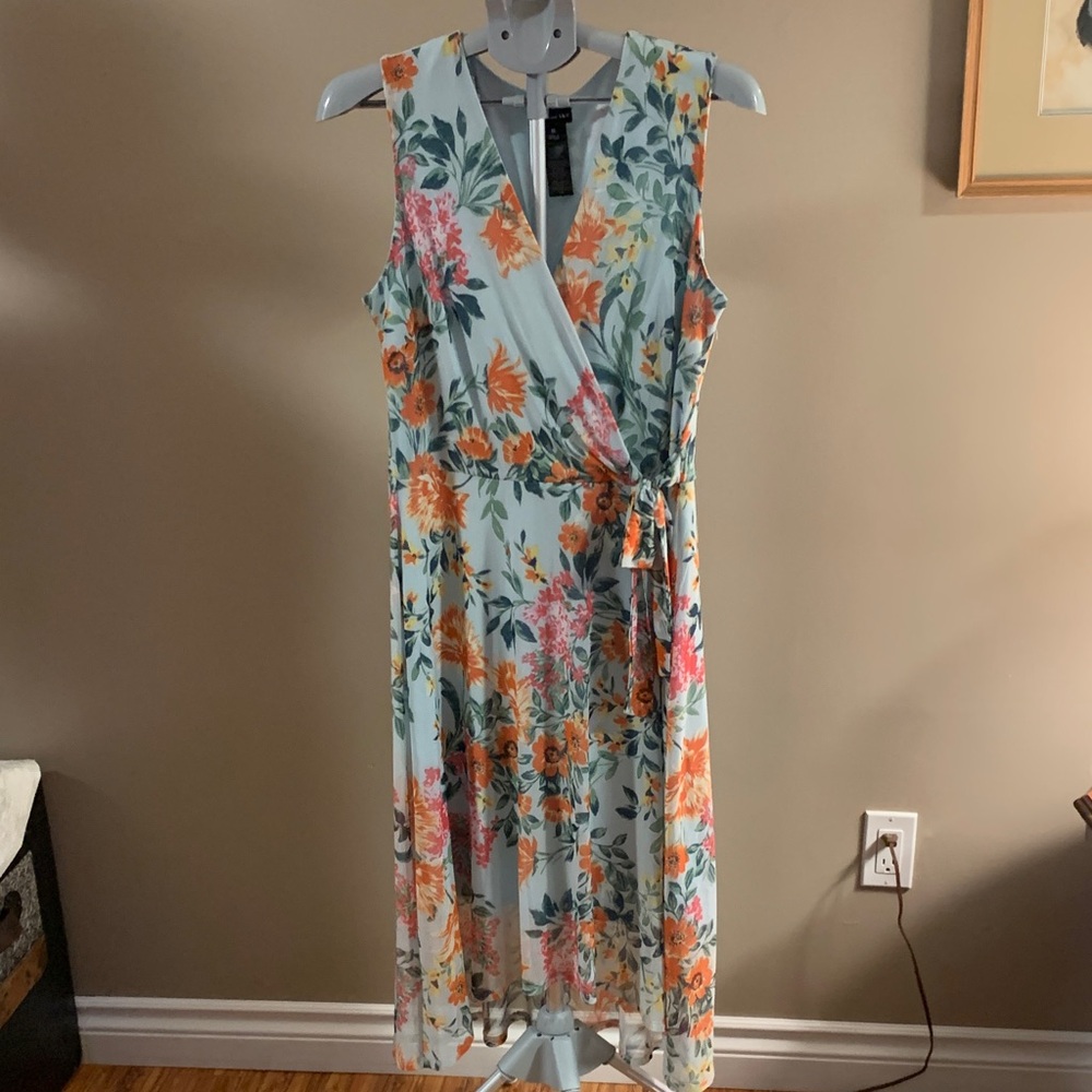 Kate and Lily Women's Floral Sleeveless Wrap Dress Blue and Orange Size 14